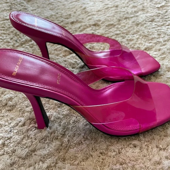 Black Suede Studio Pink PVC Heel - Picture 2 of 6